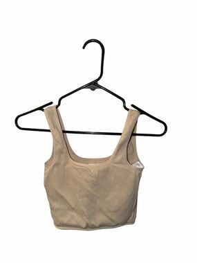 Women’s Ribbed Square-Neck Padded Crop Tank Top - Beige